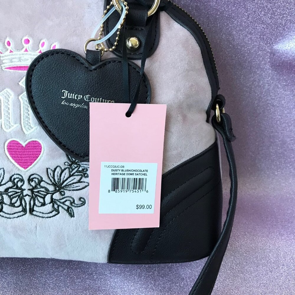 Juicy Couture Bag Pink Diamond HERITAGE SATCHEL Velour and Faux leather - Picture 9 of 10